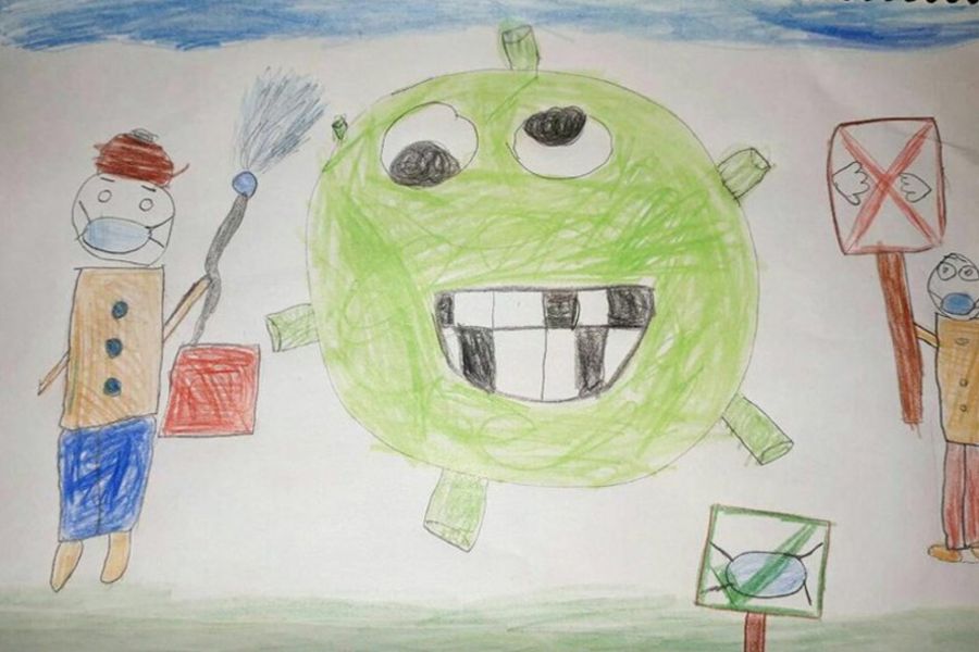 نقاشی کودکانه در مورد کرونا